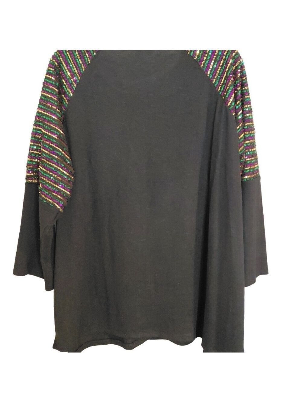 Mardi Gras Sequin Raglan Sleeve Black Sweater Size 18/20W Festival Parade - Picture 3 of 7